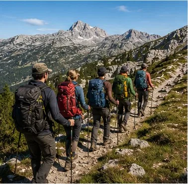 Grupa planinara hoda označenom planinarskom stazom