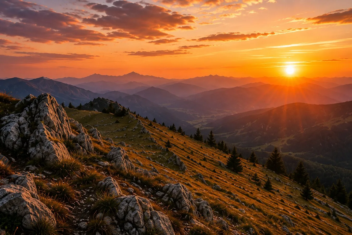 Planinski krajolik u zalasku sunca